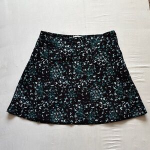 LOFT Black and Teal Floral Skater Skirt